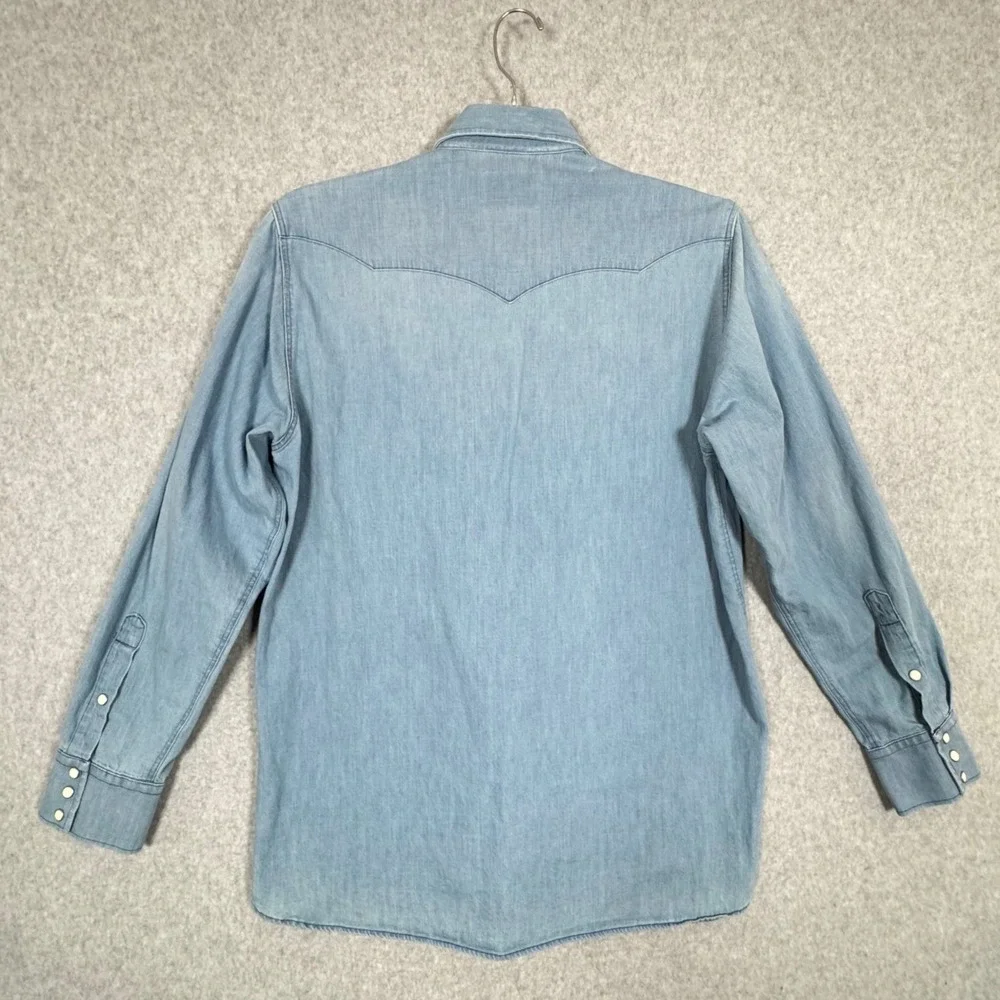 Wythe Western Washed Indigo Denim Long Sleeve Pearl Snap Large Mens L